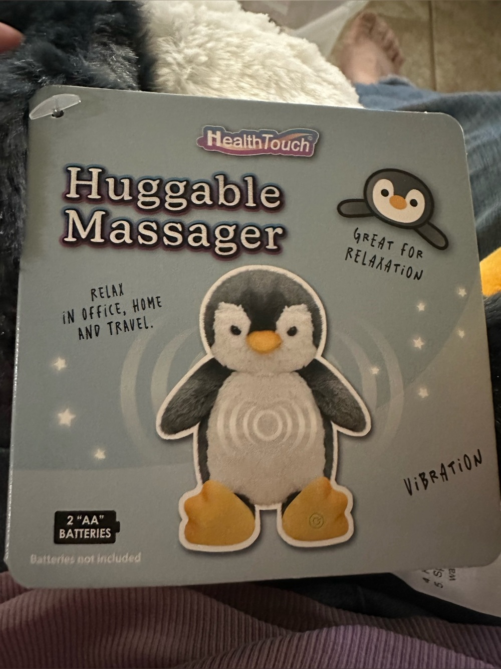 HealthTouch Huggable Massager Penguin Plush - Gray, White & Yellow